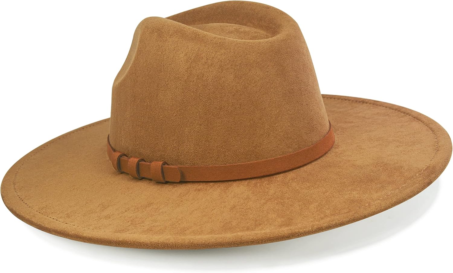 FLUFFY SENSE. Big Wide Brim Fedora Hat for Women - Nashville Outfits Western Hats Women's Felt Panama Rancher Hat 6 3/4-7 3/8 Caramel